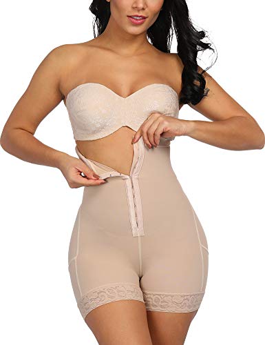 FeelinGirl Faja Patalón para Mujeres Braguita Reductora Modeladora Adelgazantes Shapewear de Cintura con Piernas Encaje Dobladillo Beige Cintura 90-96cm(XXL/Talla 46)