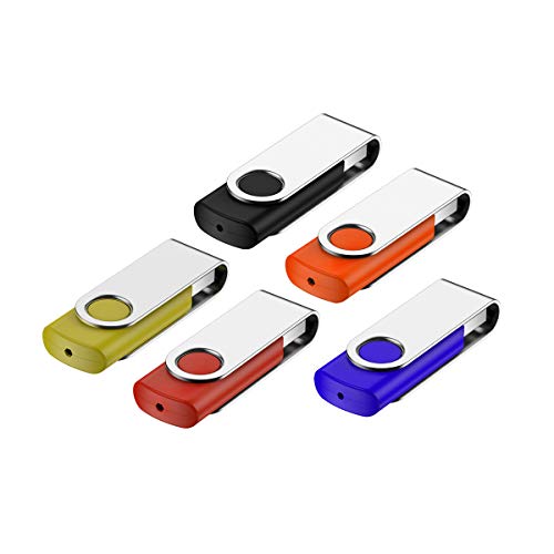 Fesaymi - Memoria USB de 8 GB, 5 unidades, metal, multicolor, alta velocidad, USB 2.0 Flash Drive Pack (rojo, negro, verde, naranja, azul)