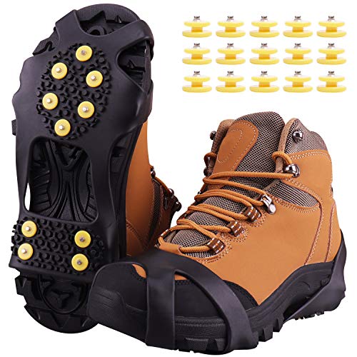 Fesoar Crampones,Racos de Hielo Tracción Antideslizante Más de Zapatos/para 15 Tacos Nieve Hielo Grips Crampones Tacos Picos (Negro, S)