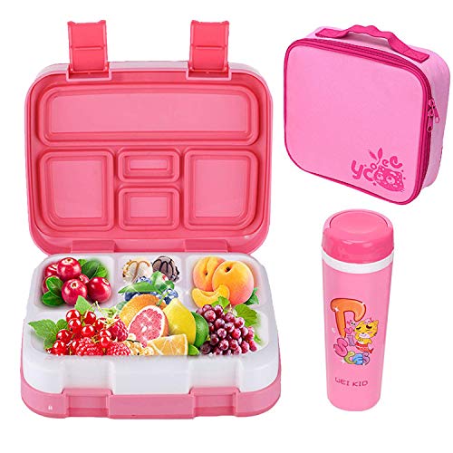 Fiambreras Bento, Caja de Almuerzo con 5 Compartimentos Fiambrera Infantil, Bento Box para Niños, Lunchbox Fiambrera Sostenible, Apta para Microondas y Lavavajillas