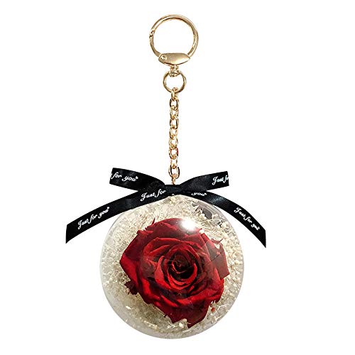 Flor eterna Rose Llavero Coche Colgar Llavero de Cuero Llavero con Anillo, Decoración y Colgantes del día de San Valentín