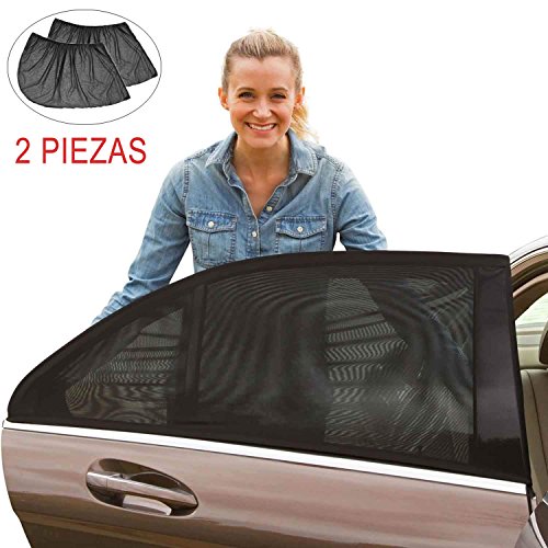 FONLAM Parasol Malla de Ventana Lateral Trasera de Coche Protector contra UV Sol Insectos Visera Universal Mosquitera Bebé Niño Mascota Coche Familiar SUV (2 Unidades) M