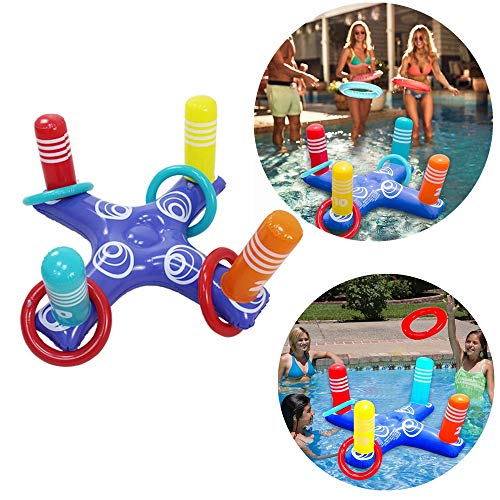 Fossenlea Anillo Inflable Juego de Piscina de Lanzamiento de Juguetes Anillo de Piscina Flotante con 4 Piezas de Anillos Juguetes de Agua para Niños para Piscina Adultos