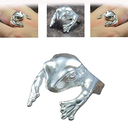 Frog Hug Ring Adjustable cute frog animal ring Ladies vintage silver ring Used for fashion party jewelry gifts, gifts for boyfriends and girlfriends (1pcs)