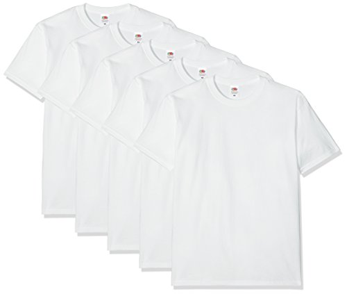 Fruit of the Loom Super Premium Short Sleeve Camiseta, Blanco, XXL (Pack de 5) para Hombre