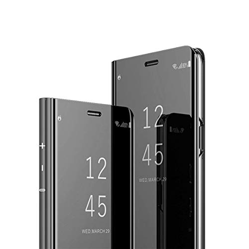 Funda Compatible con iPhone 11 Pro MAX Carcasa Espejo Mirror Flip Caso Clear View Standing Cover Mirror PC + PU Cover Protectora Cubierta para Apple iPhone 11 Pro MAX 2019 (6.5"). Black
