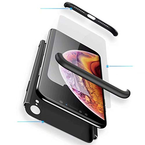 Funda iPhone XR Caso Fanxwu 3 en 1 combinación 360 Grados de Protección Case [Protector de Pantalla de Vidrio Templado] Resistente a Los Arañazos Protectora Cáscara - Negro