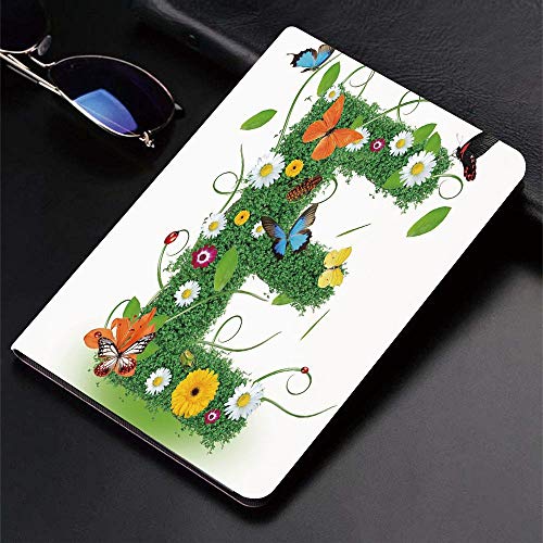 Funda para iPad (9,7 Pulgadas, 2018/2017 Modelo, 6ª / 5ª generación), Letra E, E Símbolo Naturaleza Elementos Salvaje Pasto Flores Margaritas Mari,Slim PU Protectora Carcasa con con Auto-Sueño/Estela