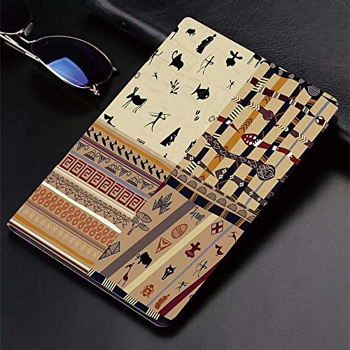 Funda para iPad (9,7 Pulgadas, 2018/2017 Modelo, 6ª / 5ª generación), Primitivo, Animales de caza en el desierto Patrones de máscara tribal de ser,Slim PU Protectora Carcasa con con Auto-Sueño/Estela