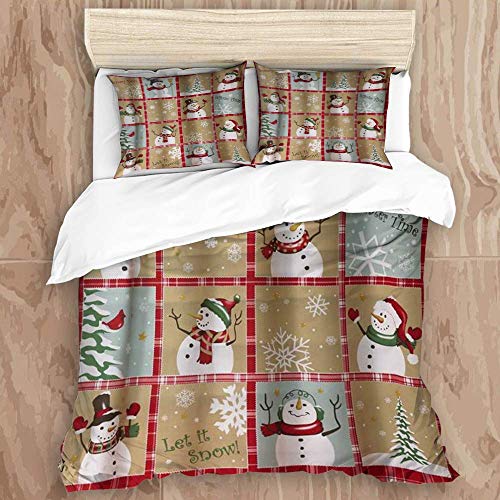 GeGe Juego de Funda nórdica, Snow Time Country Snowman, Juego de Cama Decorativo de 3 Piezas con 2 Fundas de Almohada