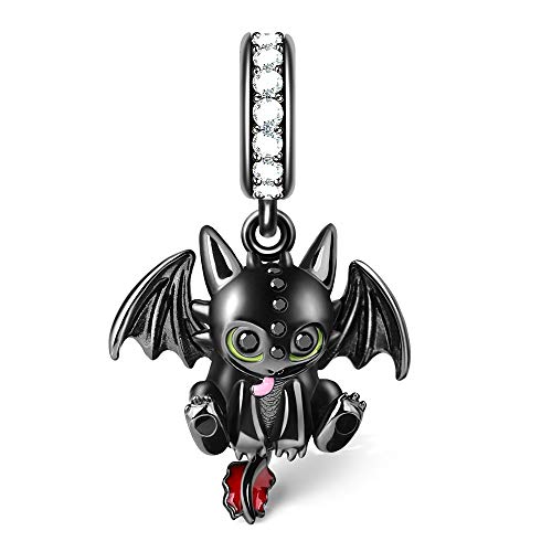 Gnoce Charm de Dragón Negro Plata de Ley 925 "Luchar por la Patria" Charm Abalorios con Circonita cúbica para Collares y Pulseras para Mujer (Pequeño dragón negro)