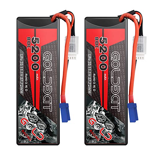 GOLDBAT 11.1V LiPo 5200mAh 80C 3S Lipo RC Battery Hardcase with EC5 Connector for RC Car Evader Bx RC Truck Boat Helicopter Helicopter RC Truggy RC Buggy Car Racing Hobby (2PACKS)