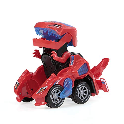 Goolsky- Pull Back Dinosaur Coches Dinosaur Car Toys Dinosaurio Transformable Pull Back Car Toy Eléctrico 360 ° Giro con Luz Música Acción Caminar para niños Niñas Regalo