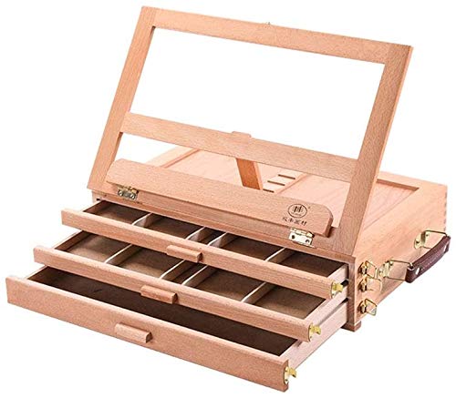 GXX Caballetes de Dibujo Multi-Funcional portátil de Pintura Caja Caballete Artistas, Madera Tabla SketchBox Caballete, Portable Ajustable de Madera Mesa de Caballete Dibujo Caja de Almacenamiento de