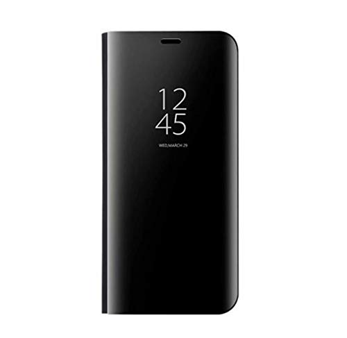 HAOTIAN Funda para OPPO Reno 4Z 5G(Reno4 Z 5G), Mirror Funda Inteligente, PU PC Flip Soporte Plegable Espejo Enchapado Window View Protectora Carcasa. Negro