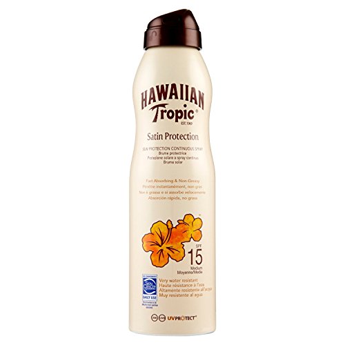 HAWAIIAN Tropic Satin Protection Continous Spray SPF 15 - Bruma Solar Protectora de Absorción Rápida, Protección Solar No Grasa, 220 ml, Crema