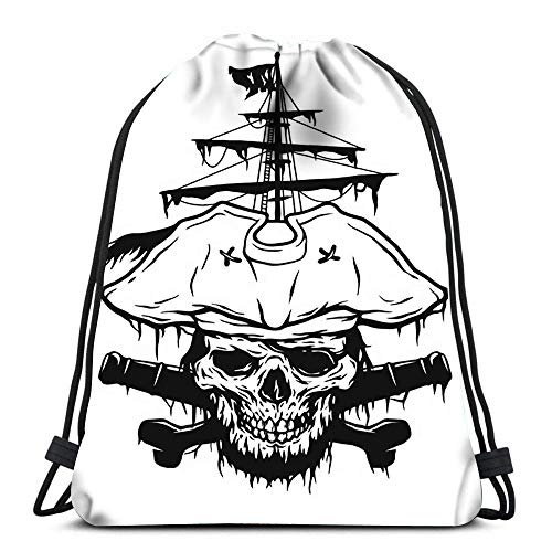 Hdadwy Mochila Deportiva Bolsa de Gimnasia Capitán Calavera en atributos de Pirata para Mujeres Hombres Niños Tamaño Grande