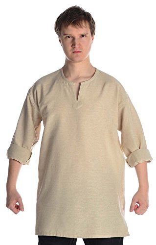 Hemad Túnica Medieval para Hombre - Algodón Puro – L/XL Beige