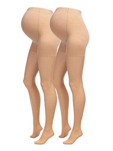 Herzmutter 20 DEN Medias Premamá - Medias Maternidad - Medias de embarazo - Panty Para Futura Mama -Para mujeres embarazadas - Juego de 1 y 2-1220 (L-XL, Beige-Claro, 2x)