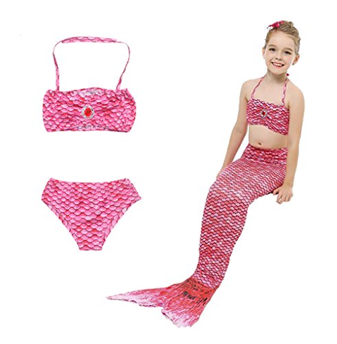 HHD® 3Pcs Establece bañadores niña Traje de baño Bañador De Sirena Disfraz De Princesa Bikini niña Cola de Sirena para Nadar Las niñas Bikini de Traje de baño