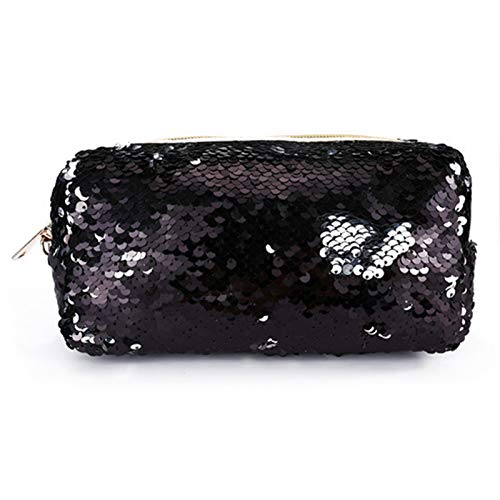 HOUHOU Lentejuelas Brillo cosméticos Bolsas de Doble Color Lentejuelas Bolso cosmético Bolso Maquillaje Bolsa Mujeres Sirena Fiesta Embrague Bolsas Bolso de tocador (Color : Black)