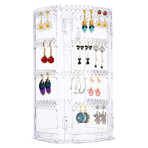 HQdeal Organizador de Pendientes,4 Pisos Transparente Soporte Joyas Expositor Metacrilato Caja Joyero Organizador Escaparate Suspensión para Collares/Pulseras/Regalo para Seres Queridos/Anillos