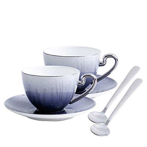 HRDZ Taza de cerámica Bone China Taza y platillo de café para el hogar Exquisito té de la Tarde con platillo y Cuchara Juego de Regalo