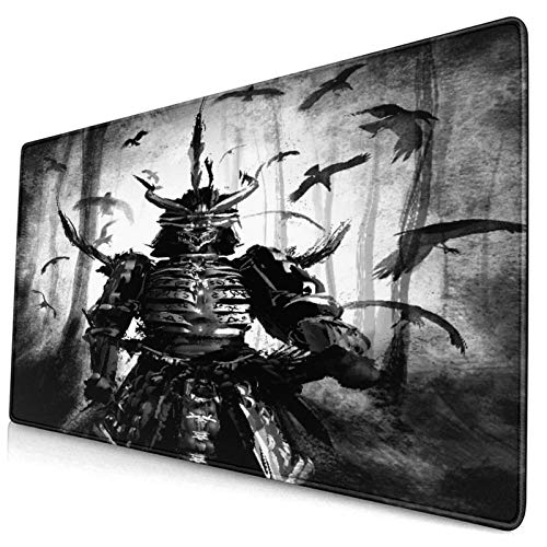 HUAYEXI Alfombrilla Gaming,Demonio japonés con Armadura de Samurai de pie en el Bosque rodeado por una bandada de Cuervos,con Base de Goma Antideslizante,750×400×3mm