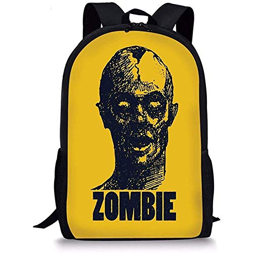 Hui-Shop Decoración del Zombi de Mochilas Escolares, Retrato de Hombre Muerto estilizado Dibujado a Mano en Imagen gráfica de boceto de Grunge, Amarillo añil Tierra para niños niñas