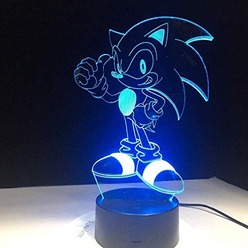 HYDYI Anime Sonic The Hedgehog Figura 3D Lámpara De Mesa Efecto De Flash 7 Colorido Acrílico Ilusión Visual Luces Led para Niños Niños Lámpara De Sueño