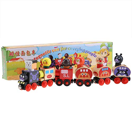 Hztyyier 6 Unids Juego de Tren de Madera Mini Juego de Juguete de Tren Magnético Bloques de Vehículos de Dibujos Animados Niños Juguete Educativo Regalo de Niños