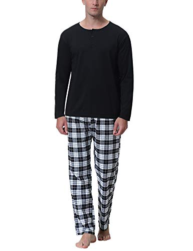 iClosam Pijama Hombre Algodón Invierno,Pijamas Cuadros Largos Ropa de Dormir Casual Suave y Cómodo Talla Grande S-XXL