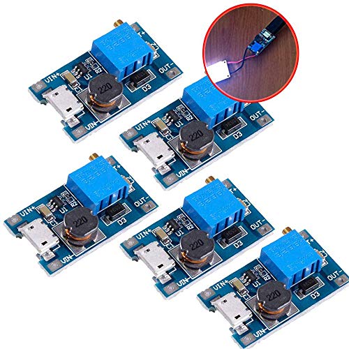 iHaospace 5 Pcs DC-DC Boost Converter Step-up Voltage Regulator Voltage Stabilizer Adjustable Power Supply DC 2-24V To 5V 9V 12V 24V 2A with Micro USB Input