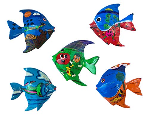 Imanes de pescado – imanes de madera pintados a mano, elementos restantes y segunda elección artículo en juego de decoración, imán para nevera, imán de animales, decoración para habitación infantil