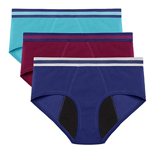 Intimate Portal Mujer Braguitas Menstruales Absorbentes para Periodo Mentruación Regla Culottes de Algodón Azul Verde Rojo (PK de 3) L