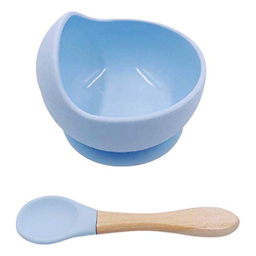 Iwinna Baby Silicone Suction Bowl 1 Piece Unbreakable Light with Silicone Wooden Spoon for 2-Year-Old Babies