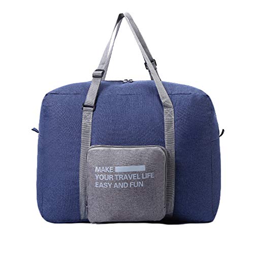 JIER Bolsas de Viaje Lona Plegable Duffle Bag Ultra Ligero Impermeable Viaje Bolso Organizador de Hombro de Almacenamiento de Transporte de Bolsas (Azul)