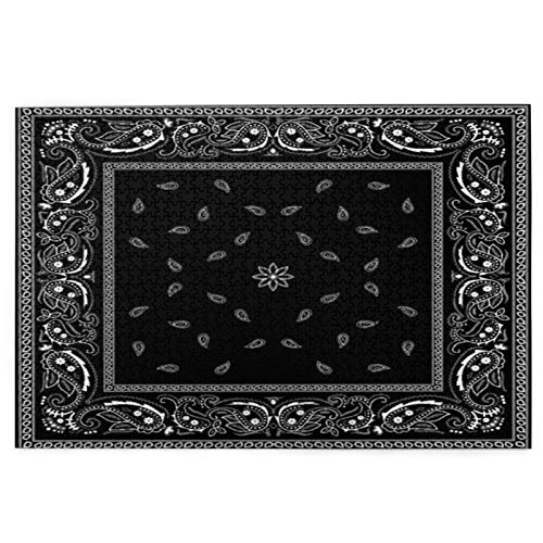 Jigsaw/Floral Paisley Negro Bandana Patrón Abstracto Bandanna Borde Bufanda Pañuelo Blanco Pañuelo Rompecabezas para Boda Relajante Juego