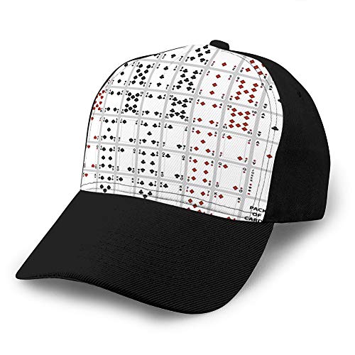 jiilwkie Classic Cotton Hat Adjustable Plain Cap, Baseball Cap Adjustable Size Curved Visor Hat Poker Cards Full Set Four Color Design Classic Baseball Cap
