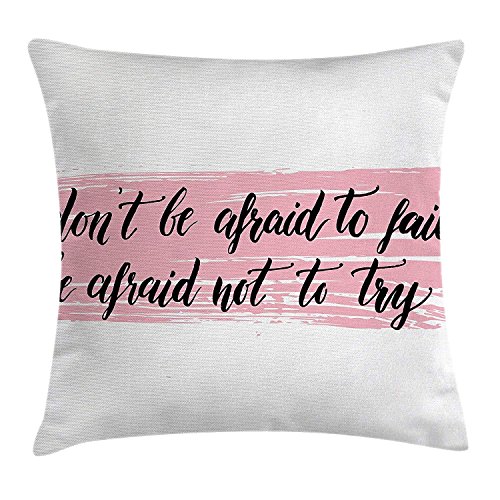 jingqi Lifestyle Decor Throw Pillow Cushion Cover, Do Not Be Afraid to Fail Be Afraid Not to Test Motivation Quote Print, Funda de Almohada Decorativa Cuadrada, 45 x 45 cm, Color Rosa y Negro