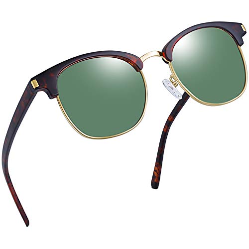 Joopin Gafas de Sol Polarizadas Hombre Media Montura con Protección UV400 Clásicas Retro Gafas para Hombre y Mujer Oliva