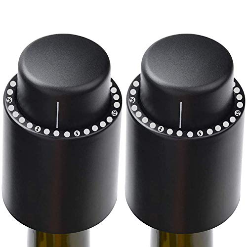 JPYH Corcho de Vacío, Corcho de Vacío de Champán/Vino, Hecho de ABS + Silicona de Grado Alimenticio, Tapón de Vino Vacío con Eescala de Fecha, 7 * 4.5 CM, 2 Piezas (Negro)