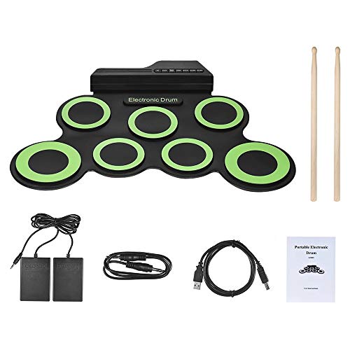 Juego de Batería Electrónica, Soporte para Juegos DTX, Enrollable y Plegable, Altavoz Incorporado, 7 Pads con Conector para Auriculares, para Cumpleaños de Vacaciones Navideñas