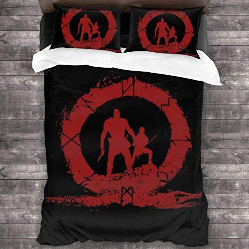 Juego de cama de POMJK God of War, 100% microfibra, muy suave, cómodo, impresión 3D, juego de ropa de cama, 1 funda nórdica y 2 fundas de almohada (A02, doble 200 x 200 cm + (50 x 75 cm) × 2)