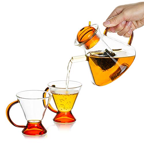 Juego De Tetera De Vidrio Con 2 Tazas, Tetera De Vidrio Transparente Para La Estufa Con Infusor Extraíble, (500ML / 17OZ) Tetera Decorativa Y Moderna Apta Para Microondas Y Lavavajillas Uso Doméstico