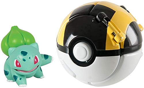 Juguete de Pikachu, Pokémon Emission Pikachu Battle Figuras Ball, Figura De Acción Juguetes, Monstruo De Bolsillo para El Juego De Juguetes para Niños (Style : Bulbasaur and Ultra Ball)