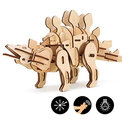 JXJ 3D Rompecabezas de Madera-Control Remoto Juguete Dinosaurio con Sonido Mini Stegosaurus Modelo-Caminar y rugir niños y Adultos