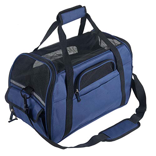 Kaka mall Transportín Perro Gato Transpirable Plegable Pet Carrier Impermeable Bolso de Hombro Acolchado Suave Viaje Avion Tren o Auto por Pequeños Mascota (Azul Real, S)