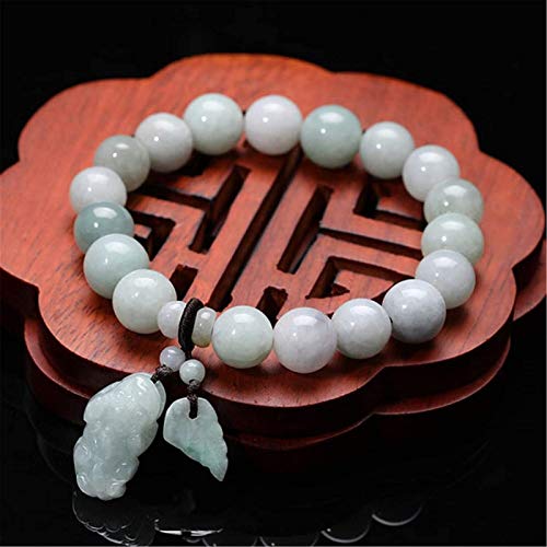 KEEBON Feng Shui Pulsera Pulsera Pixiu Pulsera Verde Natural Jade Bangle Jadeite Pulsera Estirar Pulsera Jade Pulsera, Buda Hecha A Mano Buda Buen Fortuna Afortunada Riqueza para Mujeres/Hombres