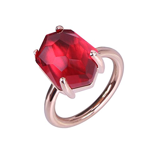 KELITCH Mujeres 18k Chapado en Oro Rosa Lava Rojo Cristal Piedra Preciosa Anillo - Tama?o (USA) 9 / (ES) 19, 20